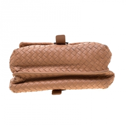 Pre Owned Bottega Veneta Pale Orange Intrecciato Leather Double Sided Flap Shoulder Bag