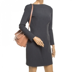 Pre Owned Bottega Veneta Pale Orange Intrecciato Leather Double Sided Flap Shoulder Bag