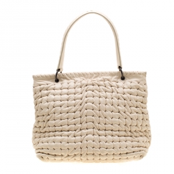 Pre Owned Bottega Veneta Off White Leather Top Handle Bag