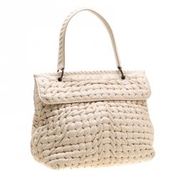 Pre Owned Bottega Veneta Off White Leather Top Handle Bag