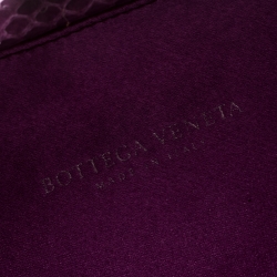 Pre Owned Bottega Veneta Purple Intrecciato Satin and Python Trim Knot Clutch