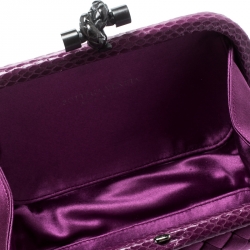 Pre Owned Bottega Veneta Purple Intrecciato Satin and Python Trim Knot Clutch