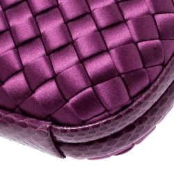 Pre Owned Bottega Veneta Purple Intrecciato Satin and Python Trim Knot Clutch
