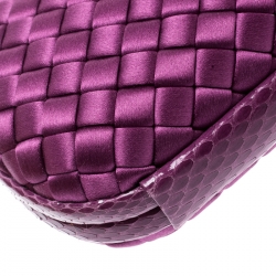 Pre Owned Bottega Veneta Purple Intrecciato Satin and Python Trim Knot Clutch