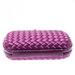 Pre Owned Bottega Veneta Purple Intrecciato Satin and Python Trim Knot Clutch