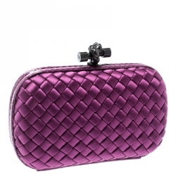 Pre Owned Bottega Veneta Purple Intrecciato Satin and Python Trim Knot Clutch