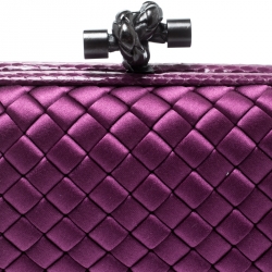 Pre Owned Bottega Veneta Purple Intrecciato Satin and Python Trim Knot Clutch