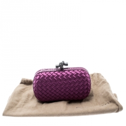 Pre Owned Bottega Veneta Purple Intrecciato Satin and Python Trim Knot Clutch