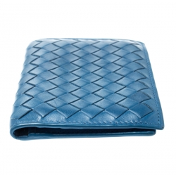 Pre Owned حافظة بطاقات بوتيغا فينيتا طية مزدوجة جلد انترشياتو زرقاء