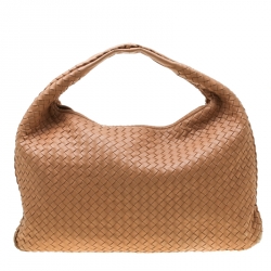 Pre Owned Bottega Veneta Peach Nappa Leather Intrecciato Large Veneta Hobo