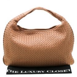 Pre Owned Bottega Veneta Peach Nappa Leather Intrecciato Large Veneta Hobo