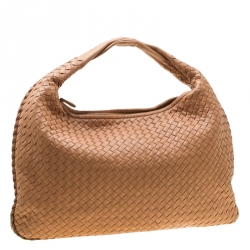 Pre Owned Bottega Veneta Peach Nappa Leather Intrecciato Large Veneta Hobo