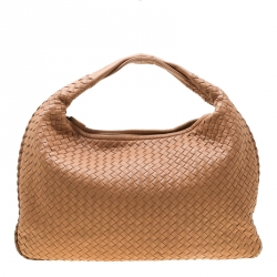 Pre Owned Bottega Veneta Peach Nappa Leather Intrecciato Large Veneta Hobo