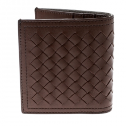 Pre Owned Bottega Veneta Brown Intrecciato Leather Bifold Wallet