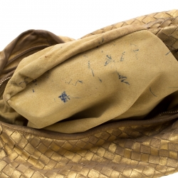 Pre Owned Bottega Veneta Metallic Gold Leather Medium Intrecciato Hobo