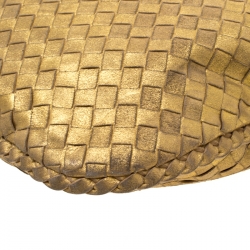 Pre Owned Bottega Veneta Metallic Gold Leather Medium Intrecciato Hobo
