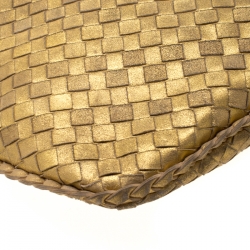 Pre Owned Bottega Veneta Metallic Gold Leather Medium Intrecciato Hobo