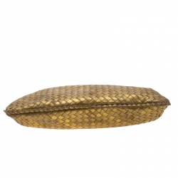 Pre Owned Bottega Veneta Metallic Gold Leather Medium Intrecciato Hobo
