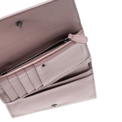 Pre Owned Bottega Veneta Nude Pink Intrecciato Leather Flap Compact Wallet