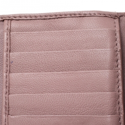 Pre Owned Bottega Veneta Nude Pink Intrecciato Leather Flap Compact Wallet