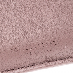 Pre Owned Bottega Veneta Nude Pink Intrecciato Leather Flap Compact Wallet