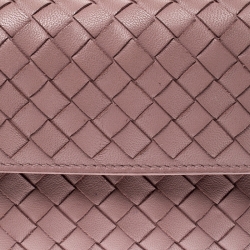 Pre Owned Bottega Veneta Nude Pink Intrecciato Leather Flap Compact Wallet