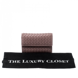 Pre Owned Bottega Veneta Nude Pink Intrecciato Leather Flap Compact Wallet