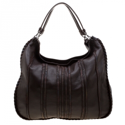 Pre Owned Bottega Veneta Brown Leather Accented Leather Hobo