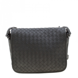 Pre Owned Bottega Veneta Grey Intrecciato Leather Crossbody Bag