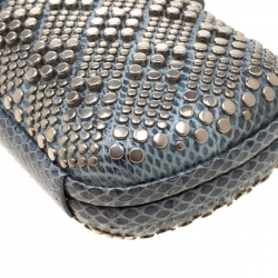 Bottega Veneta Grey Snakeskin Studded Knot Clutch
