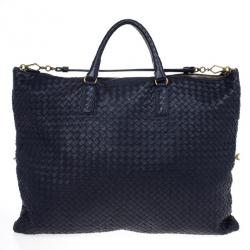 Pre Owned Bottega Veneta Navy Intrecciato Convertible Tote