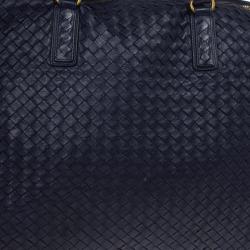 Pre Owned Bottega Veneta Navy Intrecciato Convertible Tote