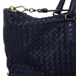 Pre Owned Bottega Veneta Navy Intrecciato Convertible Tote