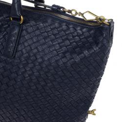 Pre Owned Bottega Veneta Navy Intrecciato Convertible Tote