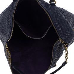 Pre Owned Bottega Veneta Navy Intrecciato Convertible Tote