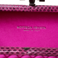Pre Owned Bottega Veneta Bright Pink Intrecciato Satin and Python Trim Knot Clutch