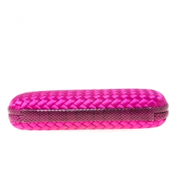 Pre Owned Bottega Veneta Bright Pink Intrecciato Satin and Python Trim Knot Clutch