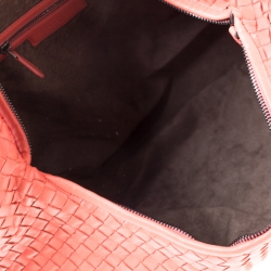Pre Owned Bottega Veneta Coral Orange Intrecciato Leather Large Veneta Hobo