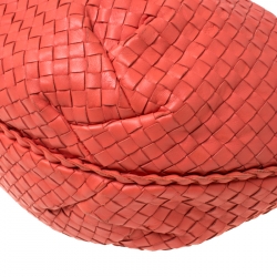 Pre Owned Bottega Veneta Coral Orange Intrecciato Leather Large Veneta Hobo
