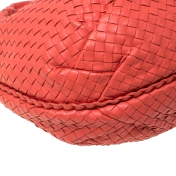 Pre Owned Bottega Veneta Coral Orange Intrecciato Leather Large Veneta Hobo