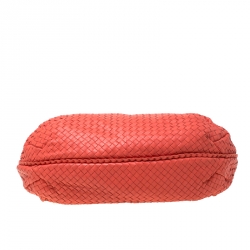 Pre Owned Bottega Veneta Coral Orange Intrecciato Leather Large Veneta Hobo