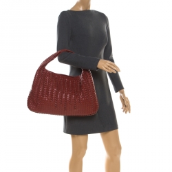 Pre Owned Bottega Veneta Marron Pleated Leather Large Veneta Hobo