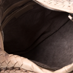 Pre Owned Bottega Veneta Brown Tiger Stripe Intrecciato Leather and Snakeskin Trim Medium Veneta Hobo