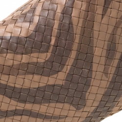 Pre Owned Bottega Veneta Brown Tiger Stripe Intrecciato Leather and Snakeskin Trim Medium Veneta Hobo