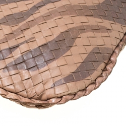 Pre Owned Bottega Veneta Brown Tiger Stripe Intrecciato Leather and Snakeskin Trim Medium Veneta Hobo
