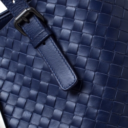 Pre Owned Bottega Veneta Blue Intrecciato Leather Medium Roma Tote