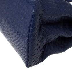 Pre Owned Bottega Veneta Blue Intrecciato Leather Medium Roma Tote