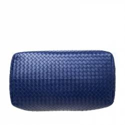Pre Owned Bottega Veneta Blue Intrecciato Leather Medium Roma Tote