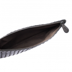 Bottega Veneta Metallic Silver Leather Intercciato Nappa Pouch