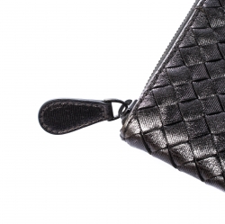 Bottega Veneta Metallic Silver Leather Intercciato Nappa Pouch